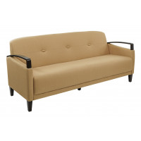 OSP Home Furnishings MST53-C28 Main Street Sofa in Woven Wheat Fabric and Dark Espresso Finish Wood Accents